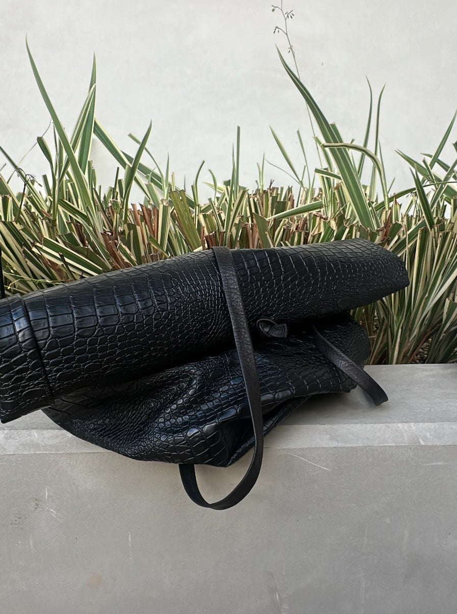 Roll Top Vegan Leather Clutch